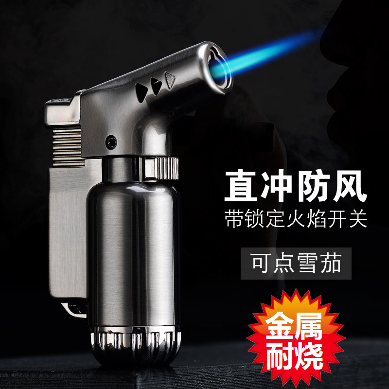 Full metal fuselage cigar inflatable lighter high temperature resistant welding gun personality windproof Moxibustion Ignitor straight flush spray gun
