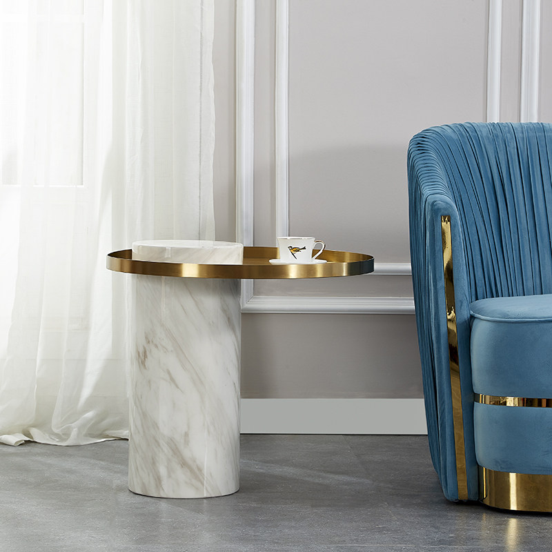 Sofa side table modern minimalist home living room marble corner table round stainless steel small coffee table phone side table