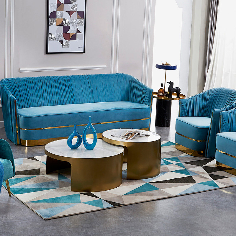 Italian light luxury marble tabletop tea several living room with a combination of stainless steel creative round tea few short tables