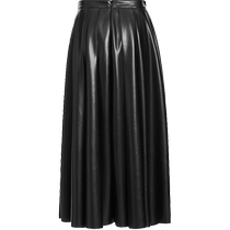 ELLASSAY 24 autumn and winter new style fashionable and individual black PU mid-length high-waisted skirt for women