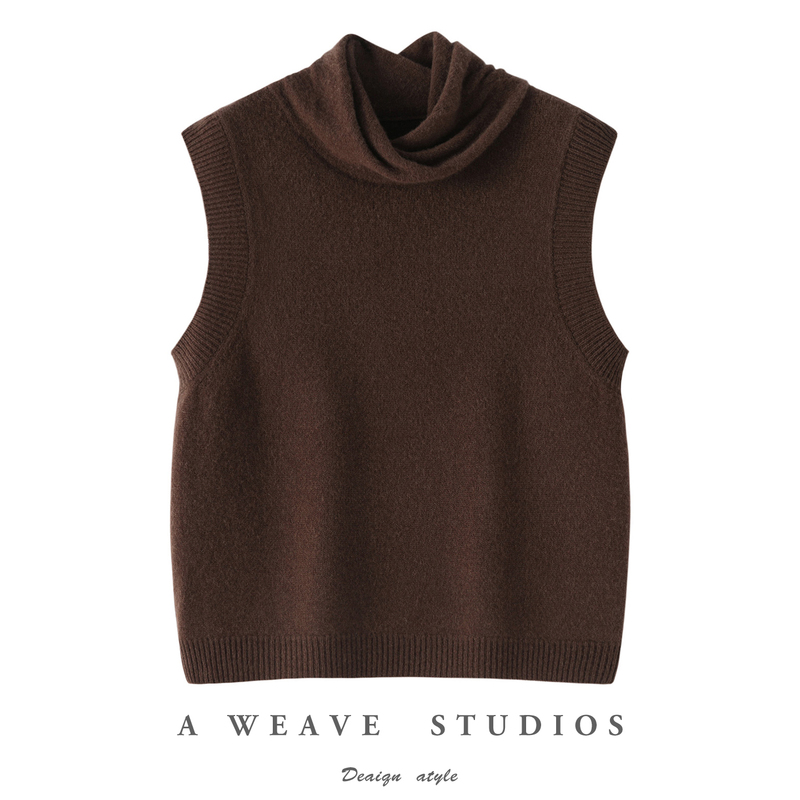 Coffee-Colored Wool Knitted Vest for Women, Pullover Solid Color High-Neck Sweater Vest, New Autumn and Winter Inner Layer Base Shirt Coffee-Colored Wool Knitted Vest for Women, Pullover Solid Color High-Neck Sweater Vest, New Autumn and Winter Inner Layer Base Shirt