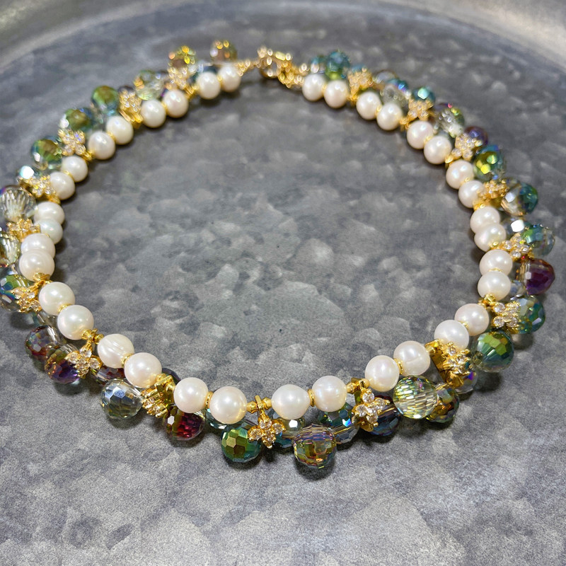 Pearl Glass Crystal Double Layer Choker (2967B)