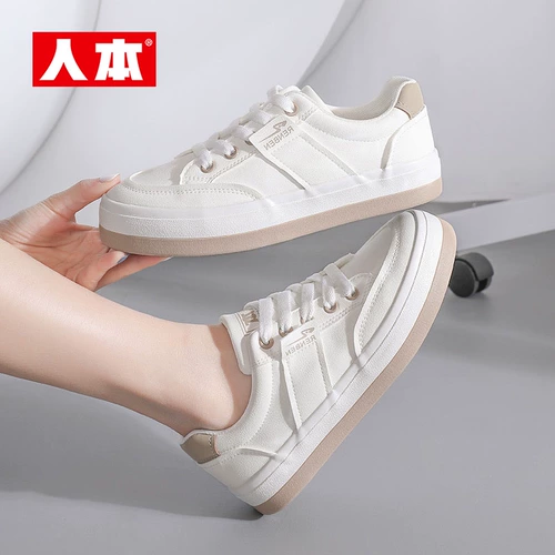 人本 Белые женские туфли, новинка 2025 года, весенняя женская обувь на плоской подошве, спортивные весенне-осенние кроссовки, повседневные 𫔮Корейская женская обувь