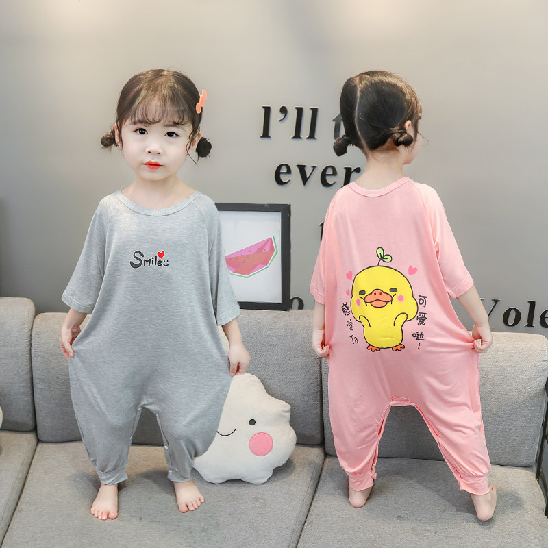 Children connected to sleeping bag Summer Thin Little Girl Child Modale Boy Modale Boy Sleepwear Summer Baby Air Conditioning Suit
