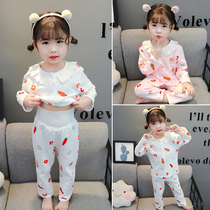 Girls pajamas spring and autumn cotton high waist belly suit children baby girls long sleeve cardigan home clothing