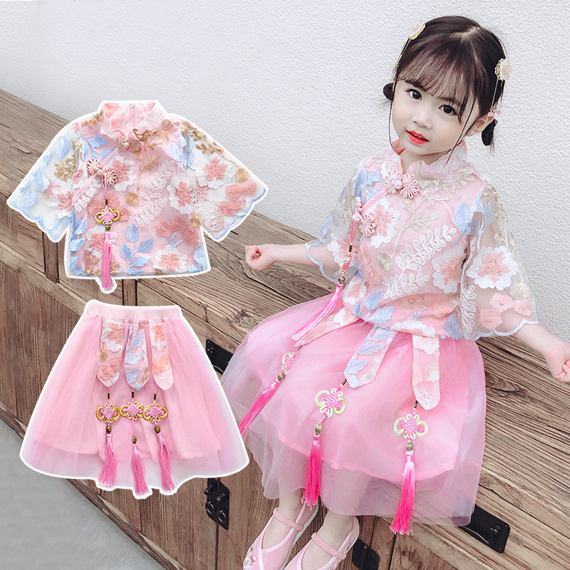 Hankie Girl Summer Kids Tanging Chinese Fashion Super-Fashion Short Sleeved Yanqiao Gas Network Red Dress Show