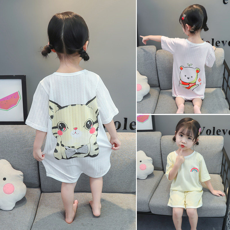 Girl Sleeping Dress Summer Ultra Slim Girl Pure Cotton Children Breathable Gauze Sleeping Clothes Baby Anti Kick Even air conditioning