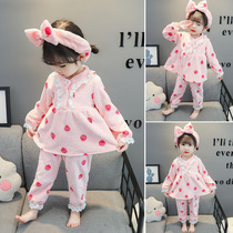 Baby sleepwear autumn winter flannel 1 year old 5 children girl girl little girl Coral Suede Children Thickened family clothes