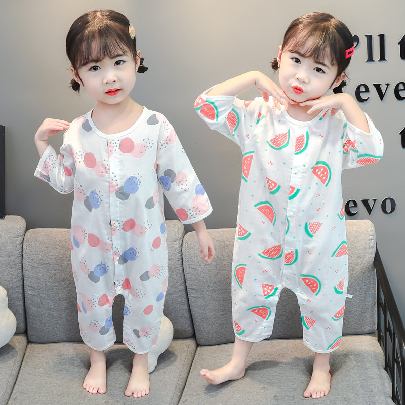 Children's pyjamas slim fit home clothes light and breathable woman baby pure cotton cloth even body sleeping bag air conditioning in summer