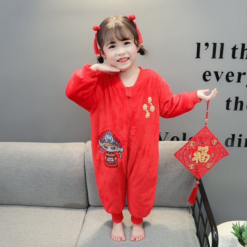 Baby sleepwear winter Garvelvet Flannel Thickened boy flannel Coral Suede Khaclothes Climbing Suit Children's Home Clothes