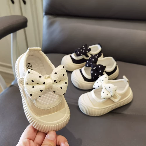 Детская тканевая обувь с бантиком для раннего возраста для принцессы, мягкая подошва
