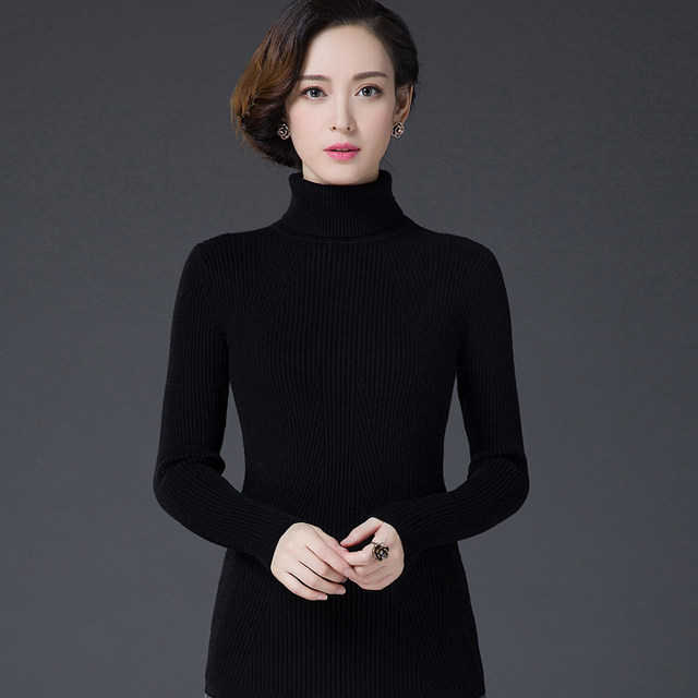 Ordos 100% pure cashmere sweater slim fit thickened bottoming sweater for autumn and winter with black turtleneck sweater for women