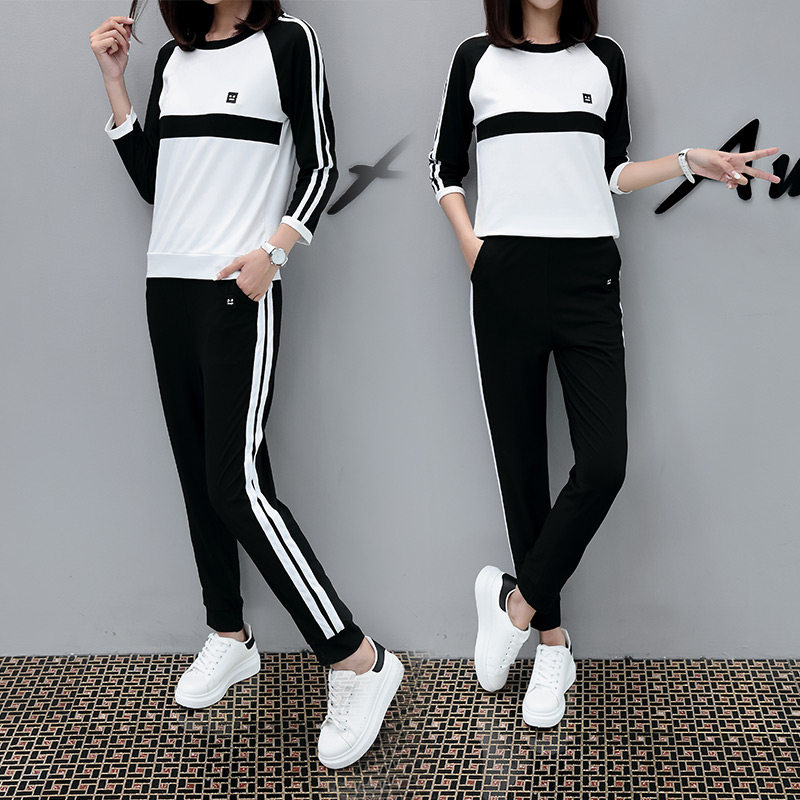 2017新款秋装00后运动服套装女春秋跑步大码休闲卫衣女显瘦两件套