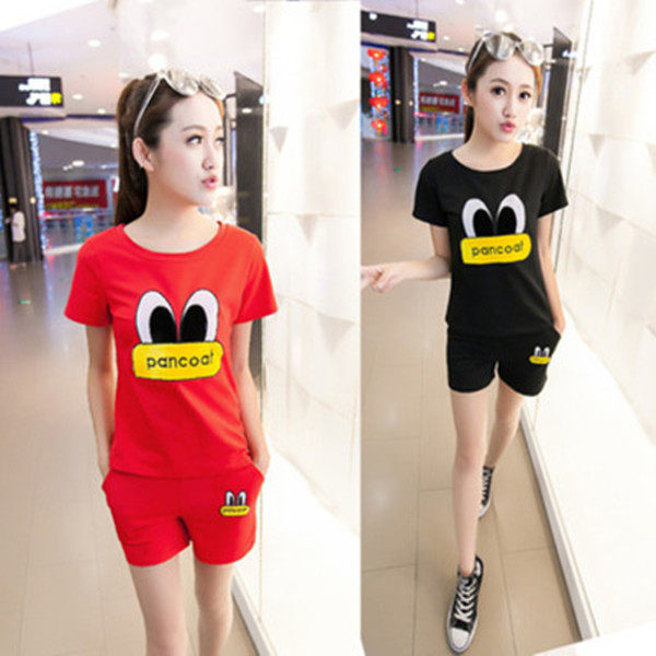 2017春夏季新款韩版宽松短袖短裤两件套时尚休闲运动套装女衣服潮