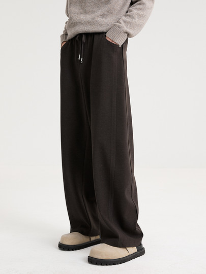 Black Zeming Men's Mulberry Silk Casual Pants 2025 Winter New Elastic Waist Tie Warm Sports Style Straight Pants