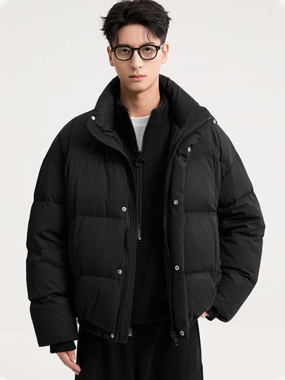 Black Zeming Men's Twill Stand Collar Down Jacket 2025 Winter New Short Profile Windproof Warm Short Jacket