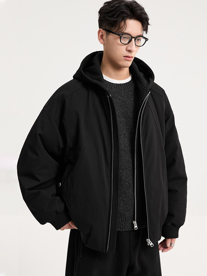 Hooded Jacket Down Jacket Men's 2025 Winter New Casual Loose Warm Fake Two-piece Spliced ​​Jacket