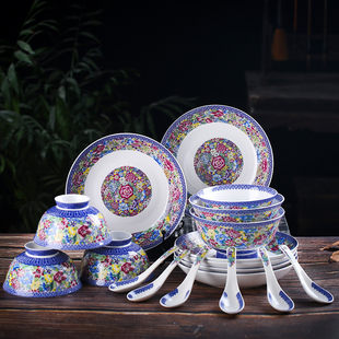 Джингджэнь керамика Spoon Spoon Disemlelet посуда установите китайский стиль домой костяной фарфор рис работа чаша глубокая тарелка Ложка