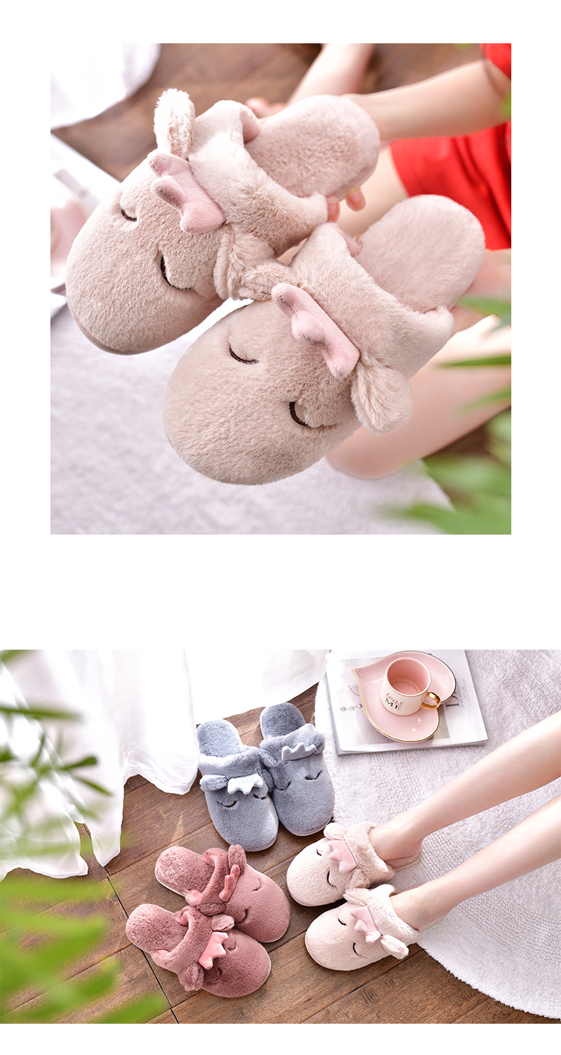 Dép cotton mùa đông nữ mùa đông nhà giày dày đáy phim hoạt hình trong nhà ấm áp dễ thương lông phiên bản Hàn Quốc của dép nam mua dép đi trong nhà