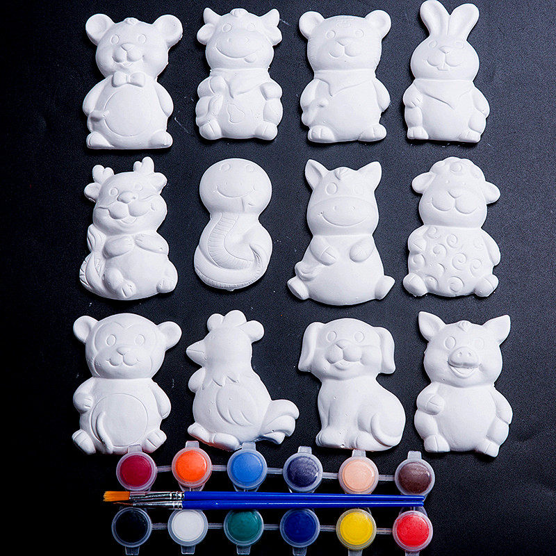 Children painted plaster dolls Painted Nursery Handcrafted DIY creative animal dinosaur ceramic white embryograffiti