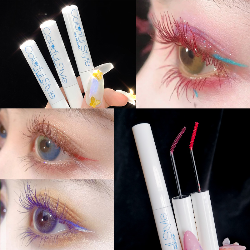 xixi white rod fine brush head color mascara waterproof fiber long curly blue fragrant taro powder purple brown dazzling