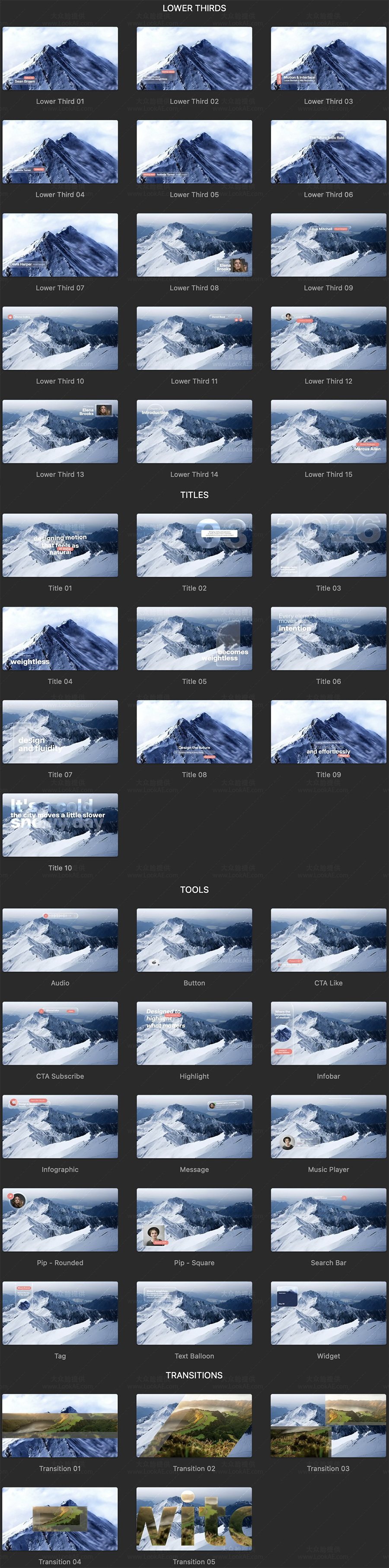 FCPX插件-45个优雅透明液态玻璃质感文字标题排版动画预设 第2套
