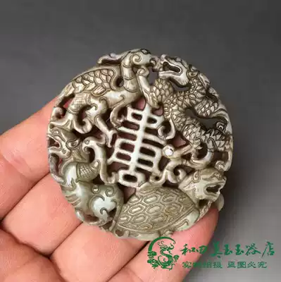 Antique miscellaneous Antique old jade Xiuyu Four divine beasts Qinglong White Tiger Suzaku Xuanwu pendant hollow brand waist hanging