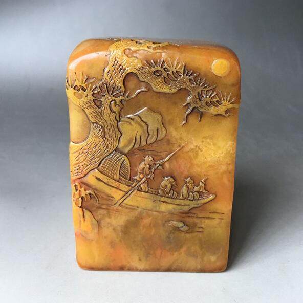 152克福建老寿山石田黄石印章摆件老冻金石篆刻古玩收藏文房用品