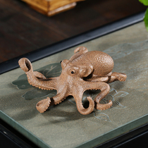 Yixing purple sand sculpture decoration handmade old Duan mud tea pet tea play boutique octopus Bafang Lai Cai can raise tea pet
