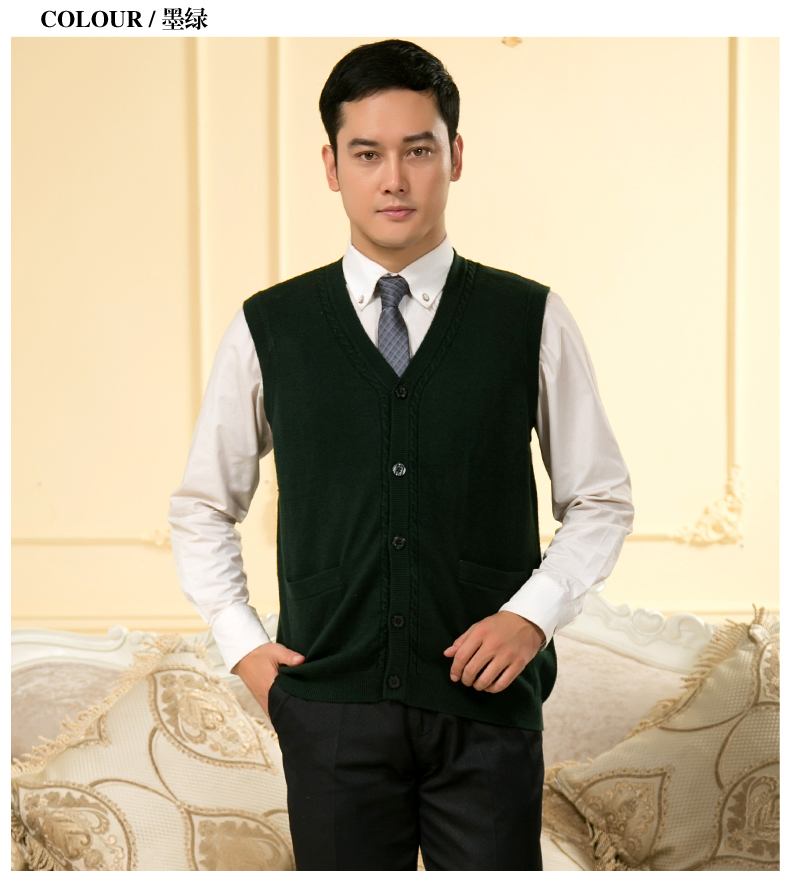 Mùa xuân và mùa thu phần mỏng người đàn ông trung niên cashmere vest kích thước lớn openwork len vest vai đan len mở vest