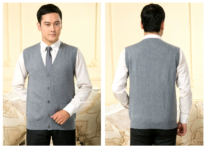 Mùa xuân và mùa thu phần mỏng người đàn ông trung niên cashmere vest kích thước lớn openwork len vest vai đan len mở vest áo len nam trung niên