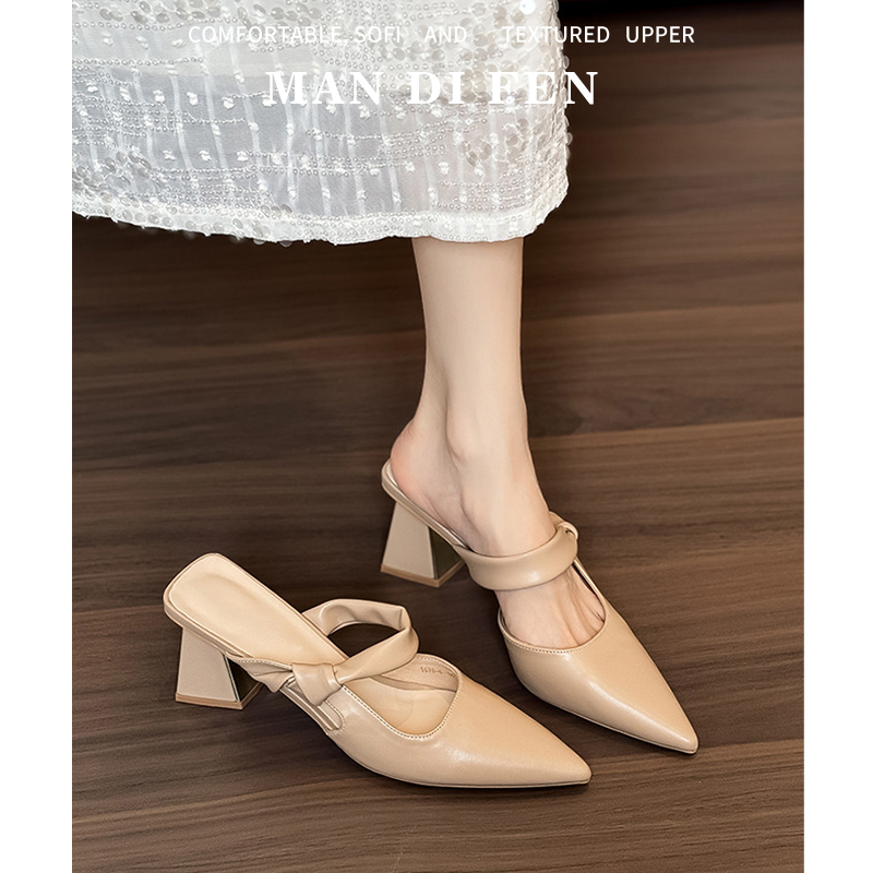 Bowknot Chunky Heel Mules for Women, Summer Outdoor Slip-On Height-Increasing Fashion Half-Slippers