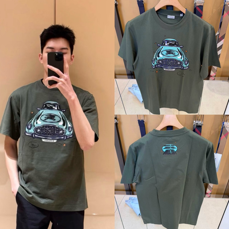 Burberry Round Neck Car Pattern T-Shirt Burberry Men's Short-Sleeved Green 81119211