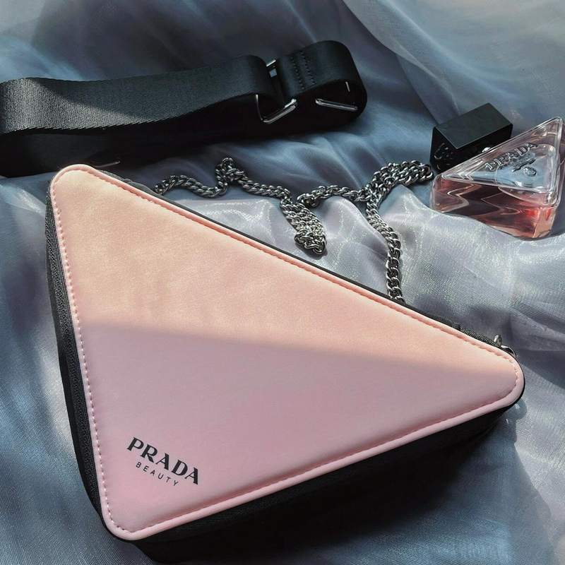 Prada Pink Triangular Cosmetic Bag Large Capacity Storage Bag Portable Travel Toiletry Bag