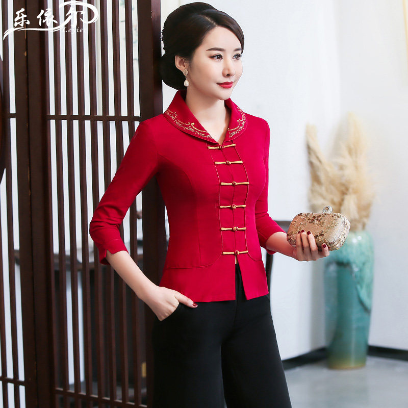 Improved cotton flag robe suit daily spring and autumn linen dress female Han clothing Chinese wedding mother dress