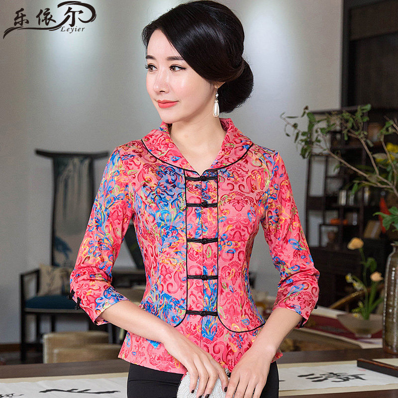 Spring and summer Tang dress cheongsam top improved fashion short sleeve mother wedding dress Chinese red cheongsam tang outfit