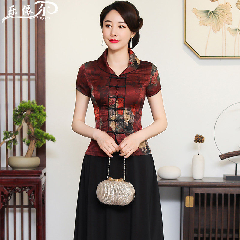 Summer silk female tank suit improved short sleeve banner coat, Mom dress daily wedding party wear