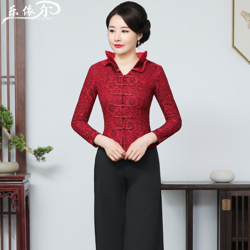 Improved Fashion Lace Tang Dress Qipao Blouse Blouse Shorts Chinese mother dress Two sets of wedding mother-in-law Wedding Banquet big size