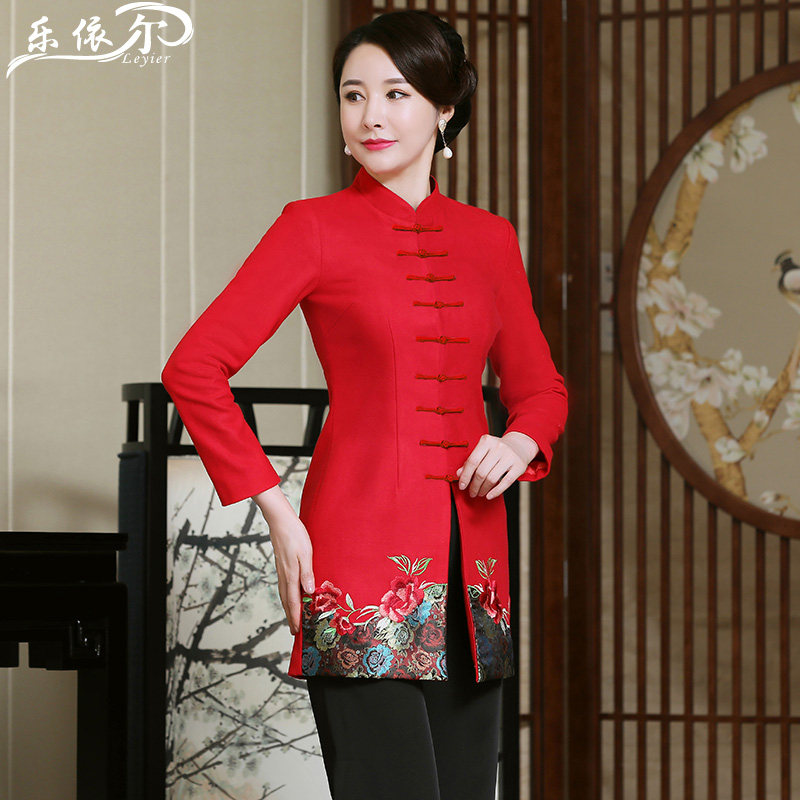 Improved Zi Qipao Gown in Chinatown The long version of autumn and winter Zhongshan Collar Retro Mother's Wedding Banquet Suit Suit