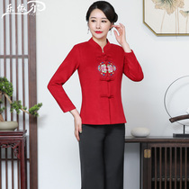 Improved female loose Tang suit woolen coat coat coat Chinese style mother dress wedding banquet dress cheongsam top size