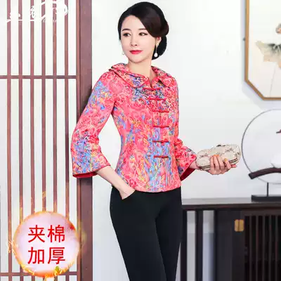 Autumn and winter thickened padded Tang coat top short Chinese cheongsam cotton coat warm hi mother-in-law wedding dress