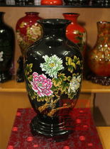 Fuzhou Traditional Characteristic Hemp Cloth tire Tire Lacquered Ware Vase Swing for Business Conference Process Gift Black Mudan Flower