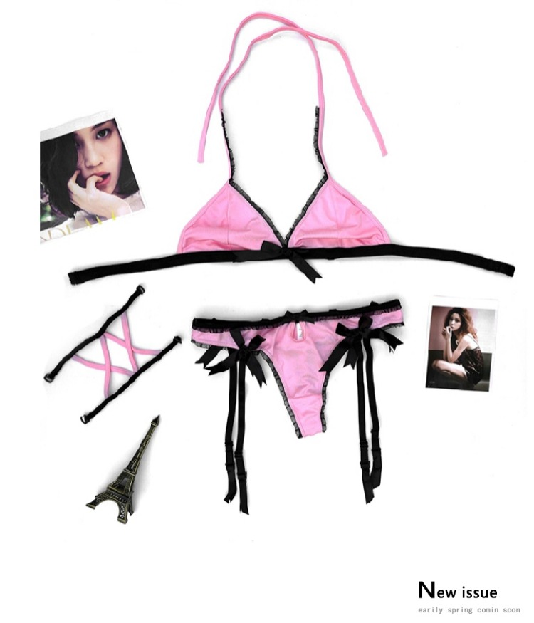 Đồ lót Xiêm mỏng màu hồng ngọt ngào gợi cảm không có vòng thép treo cổ T quần garter thân hình phù hợp với người thân áo liền thân gen bụng định hình