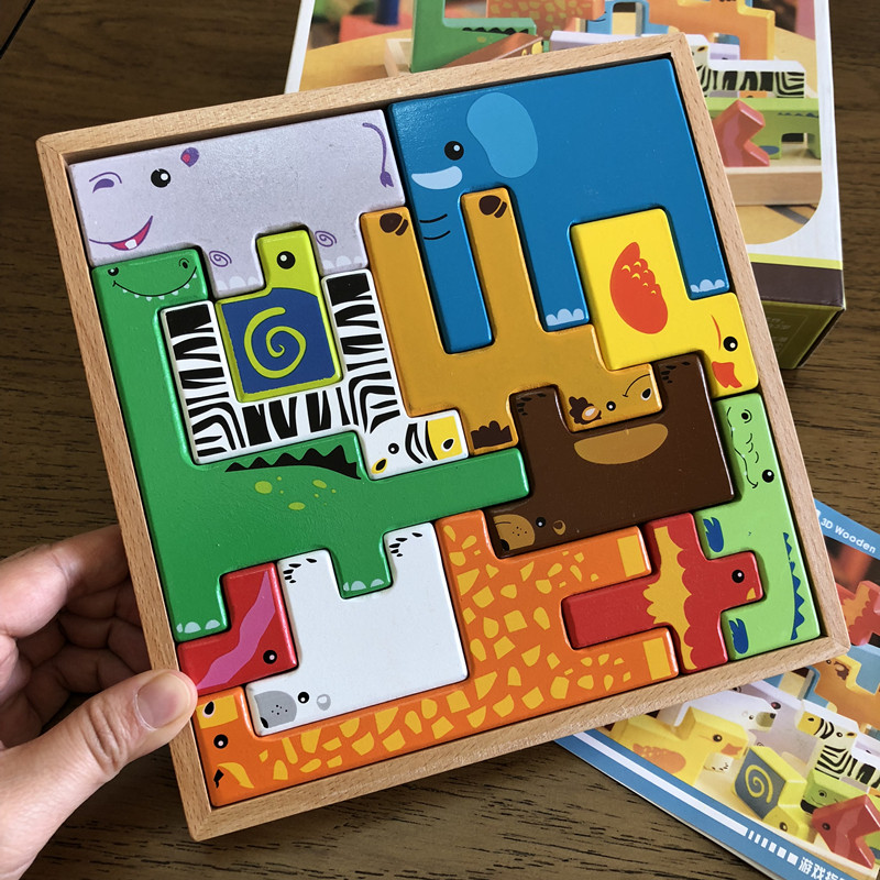 Children's three-dimensional wooden puzzle Tetris building blocks animal 2-3-4 years old 5 baby early education educational toys