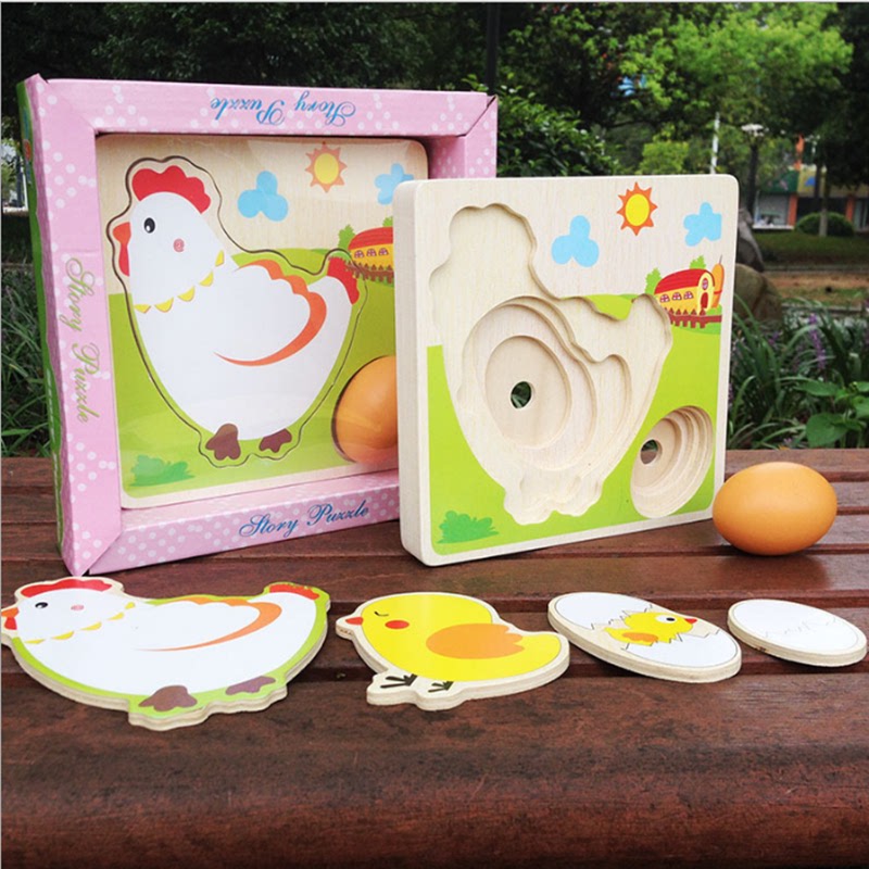 Multi-layer puzzle chicken growth process children's early education educational three-dimensional wooden egg toy kindergarten Montessori teaching aids