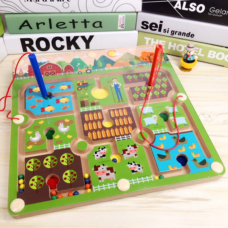 Children's walking ball magnetic pen maze wooden 3-6 year old 4 baby concentration training educational intellectual development toy 