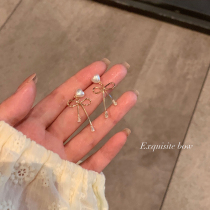 Sweet romantic bow pearl earrings without earrings earrings 2021 New Tide earrings