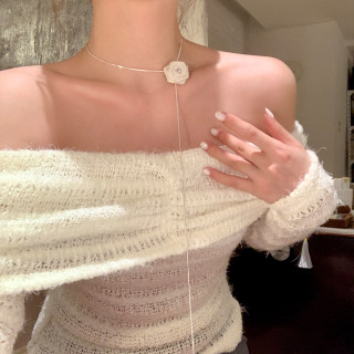 超仙玫瑰花朵抽拉式长项链女轻奢小众高级感锁骨链配饰颈链choker