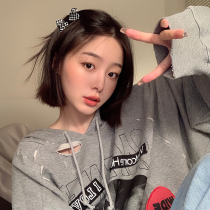 Checkerboard love small hairpin grab clip Korean cute forehead broken hair bangs clip hair accessory mini trumpet headgear