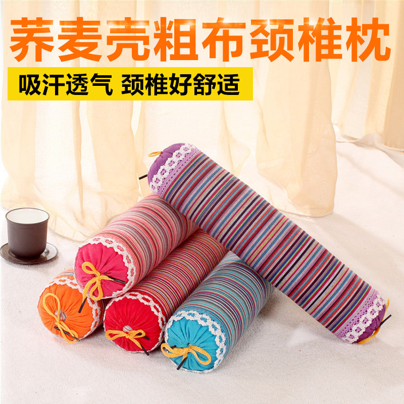 Old coarse cloth candy-shaped health care neck pillow cervical vertebra pillow all cotton edge buckwheat shell pillow pillow core removable and washable